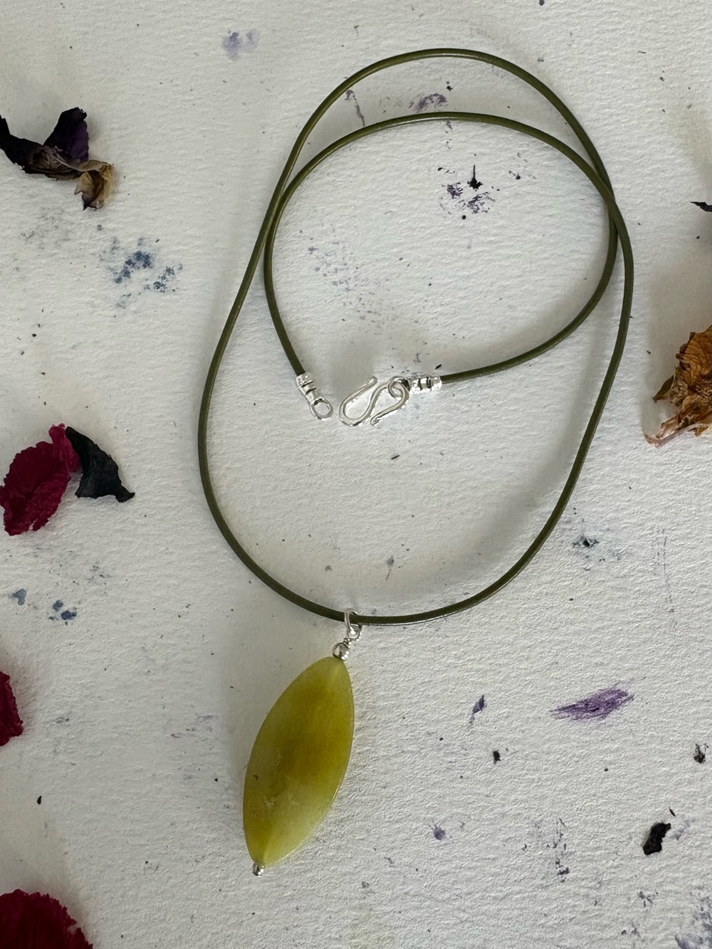 Yellow Turquoise Pendant and Leather Necklace